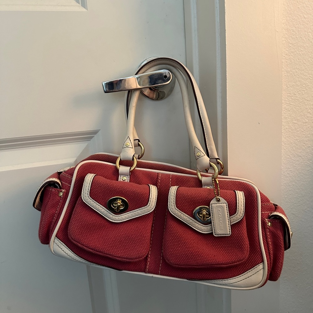 Vintage Coach Gallery Pocket Satchel Bag - Pink & White